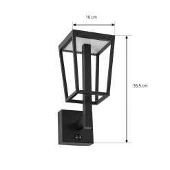 Lucande LED-ulkoseinävalaisin Lynx, 35,5 cm, musta, liiketunnistin