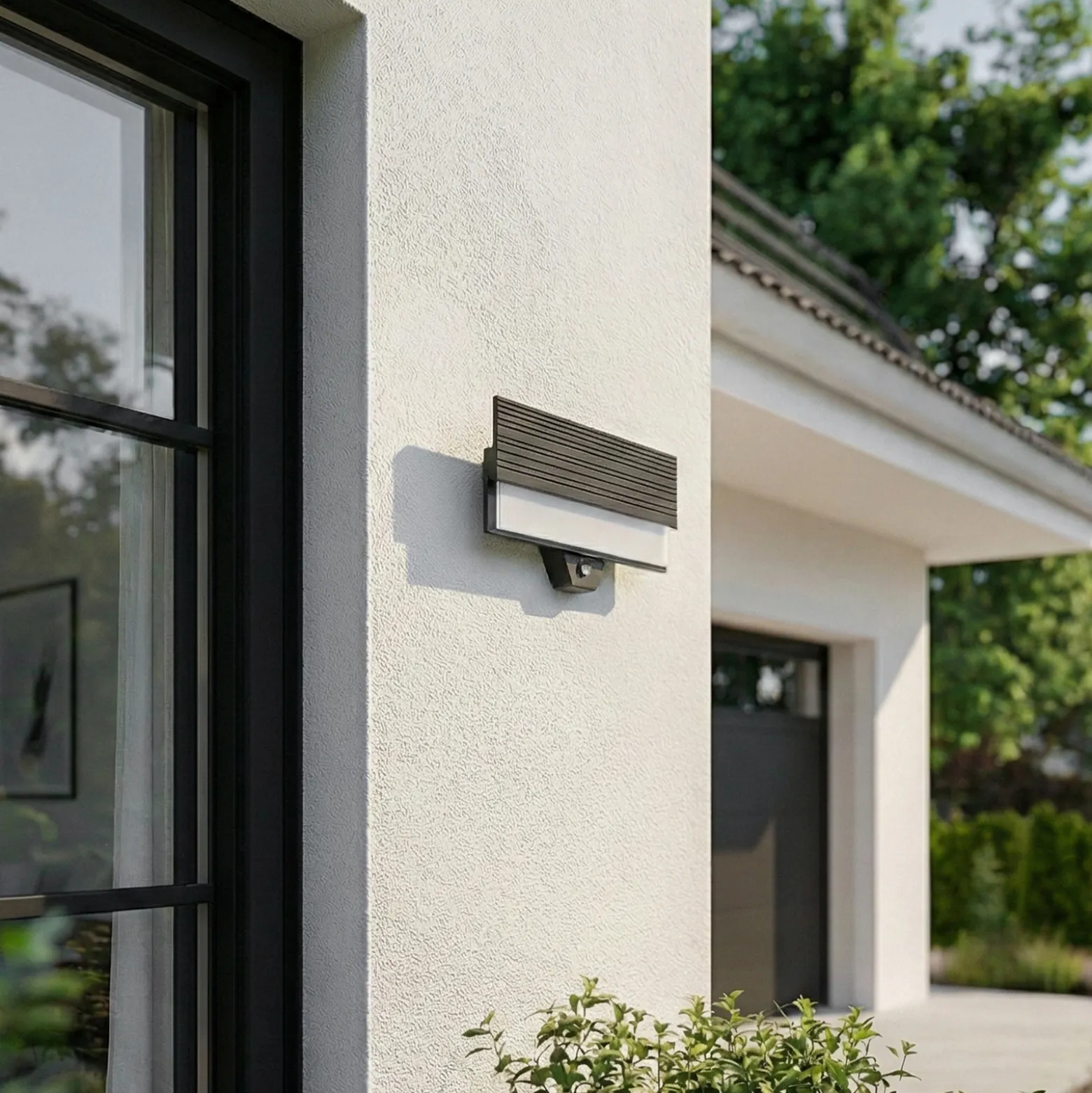 Lucande LED-ulkoseinävalaisin Melira, anturi, antrasiitti, IP65