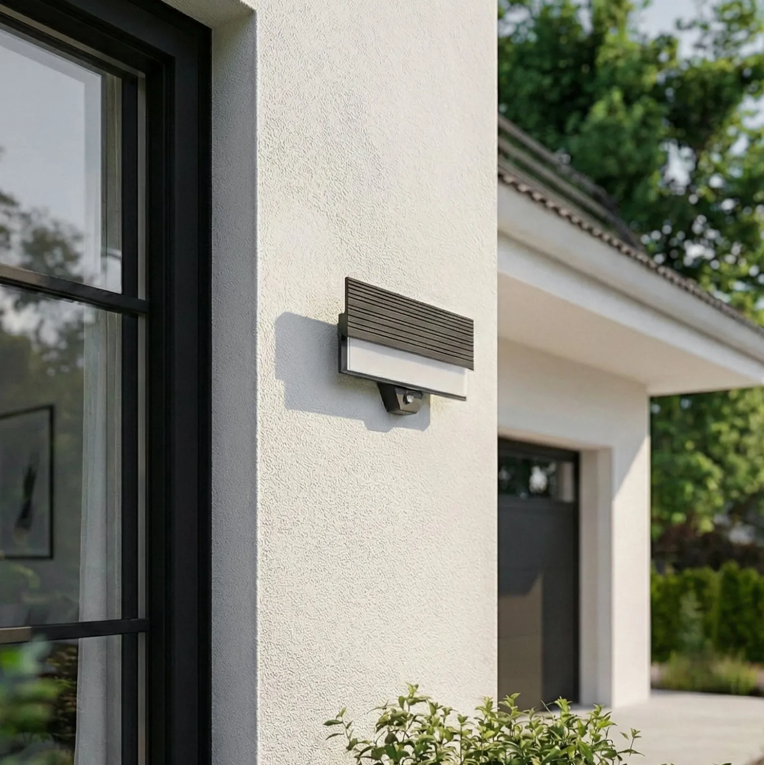 Lucande LED-ulkoseinävalaisin Melira, anturi, antrasiitti, IP65