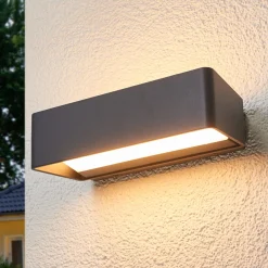 Lucande LED-ulkoseinävalaisin Midvig, tummanharmaa, kulmikas, IP65