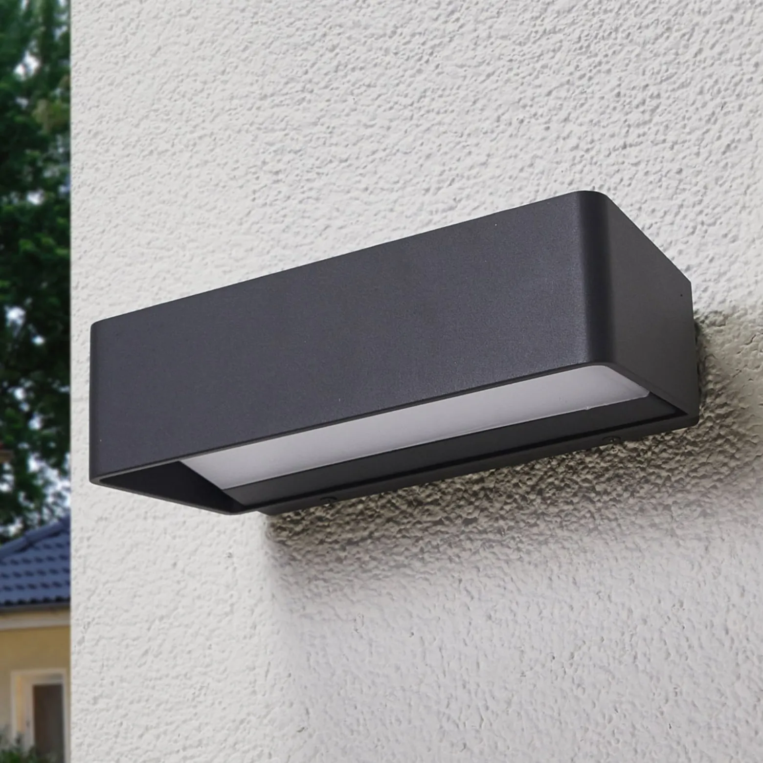 Lucande LED-ulkoseinävalaisin Midvig, tummanharmaa, kulmikas, IP65
