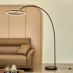 Lucande LED-valokaarilamppu Yekta, musta, 183 cm, himmennettävä