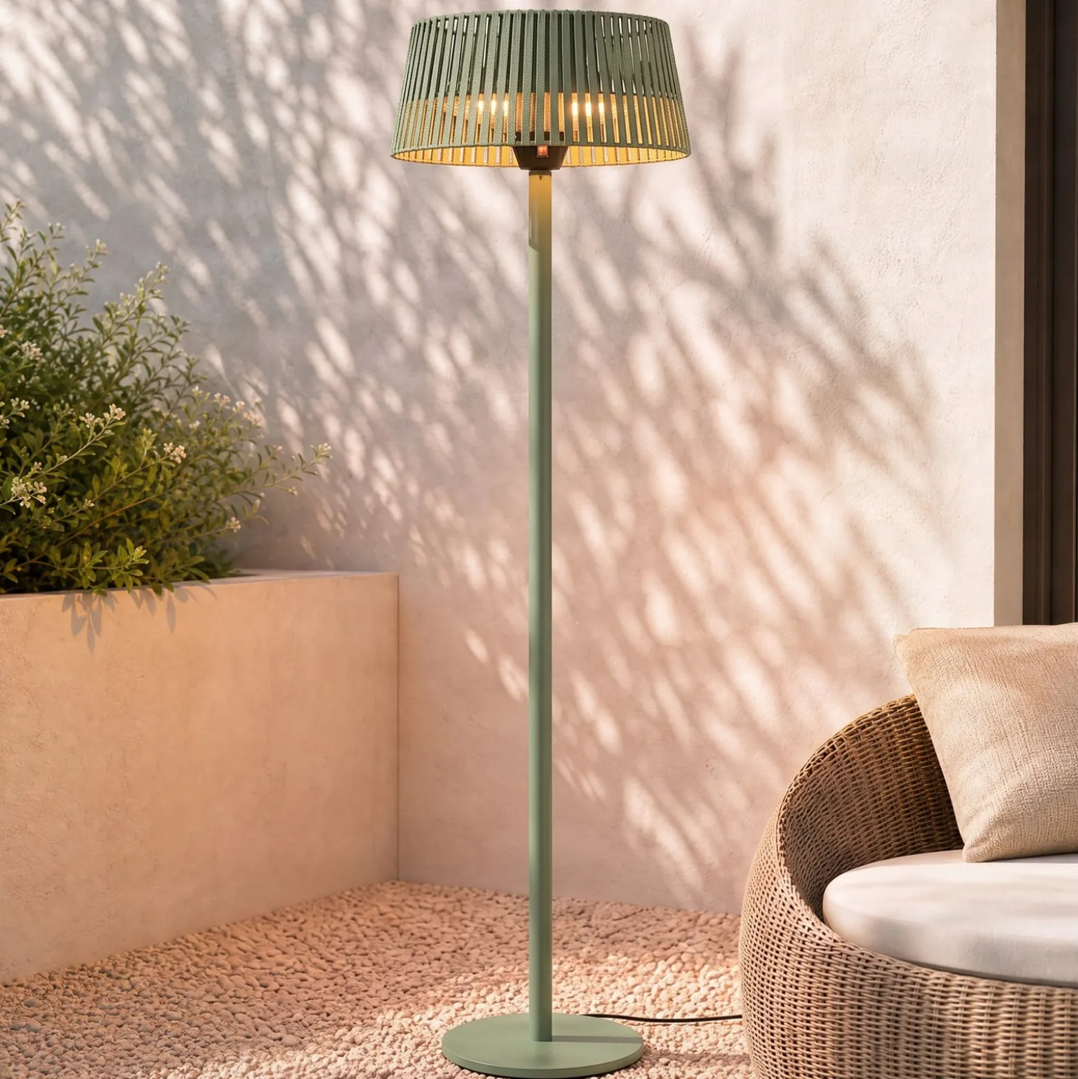 Lucande Pyravo -terassilämmitin, vihreä, 200 cm, alumiini, IP44