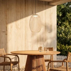 Lucande Richi LED-riippuvalaisin ulos, beige, Ø 35 cm, himmennettävä