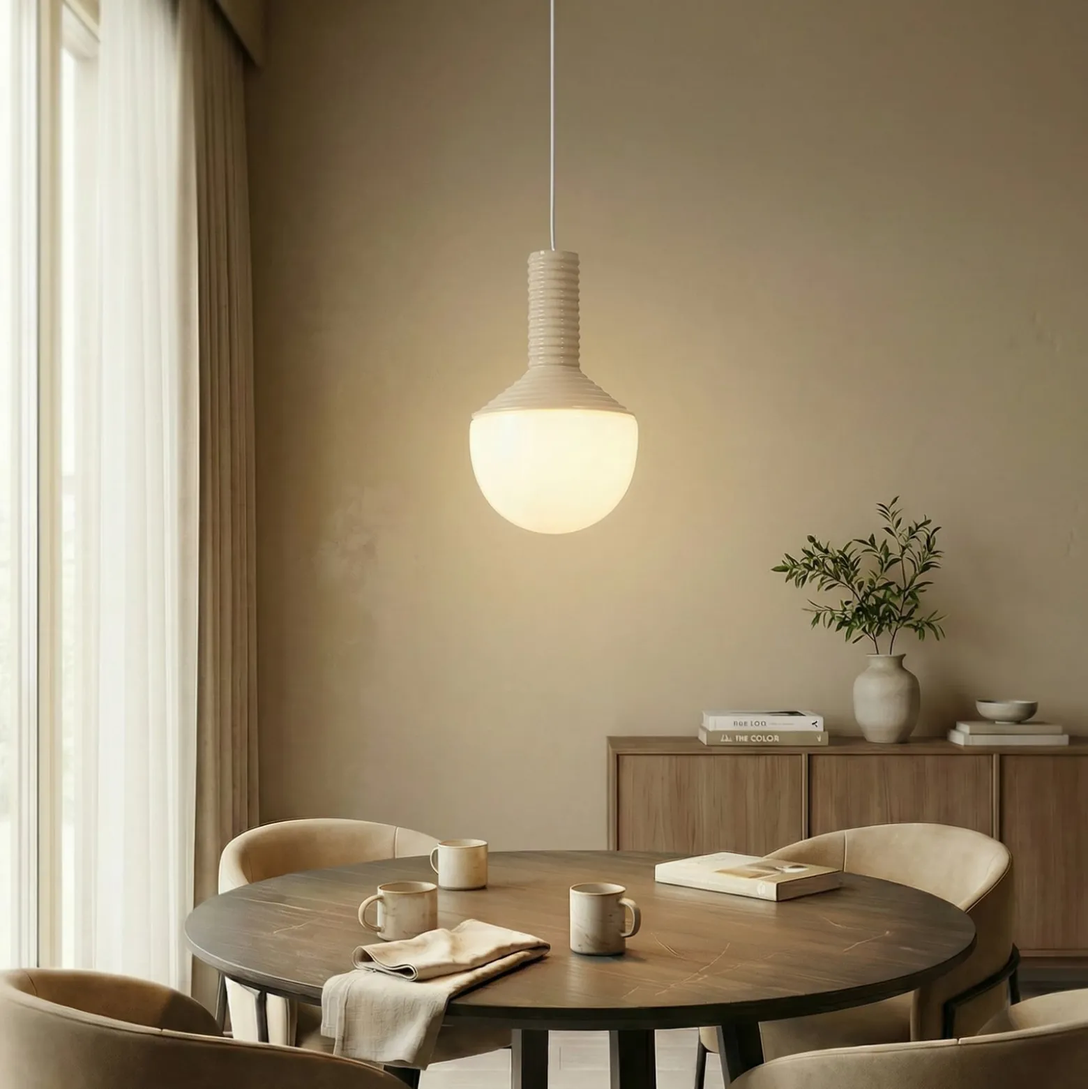Lucande-riippuvalaisin Florine, beige/opal, keramiikka, lasi