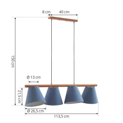 Lucande-riippuvalaisin Jinda, sininen, puu, kangas, 120 cm, E27