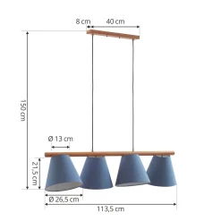 Lucande-riippuvalaisin Jinda, sininen, puu, kangas, 120 cm, E27