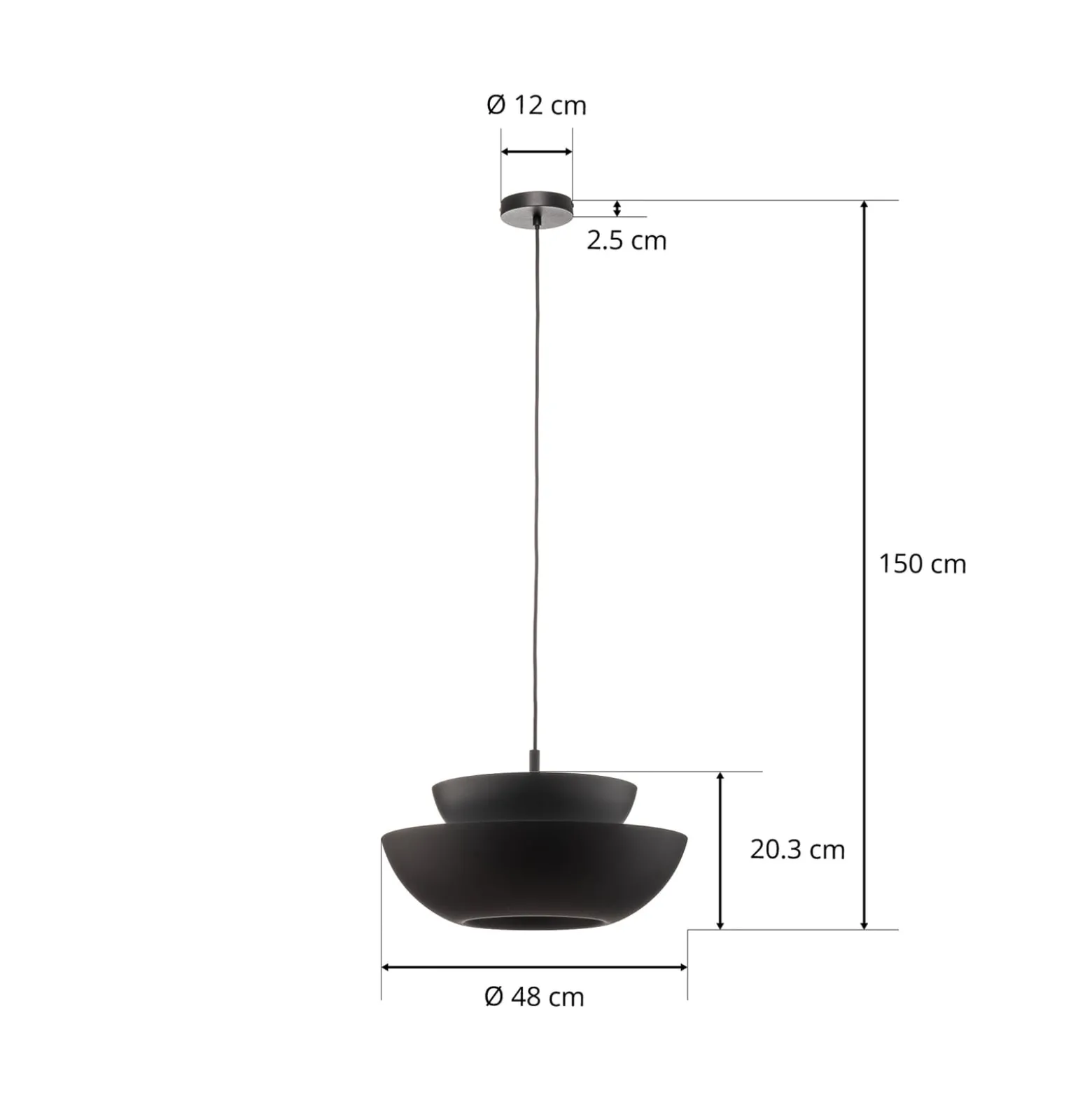 Lucande-riippuvalaisin Kellina, Ø 48 cm, musta, metallia
