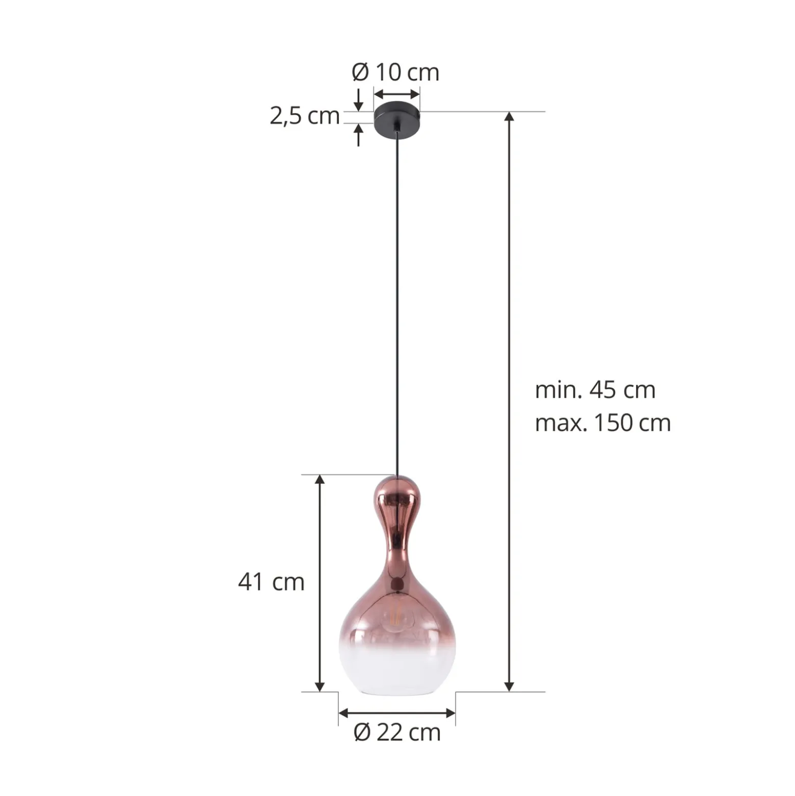 Lucande-riippuvalaisin Lyrisa, 1-valo, kuparinvärinen, lasi, 22cm