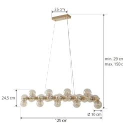Lucande-riippuvalaisin Naelen, kulta/amber, 125 cm, lasi, G9