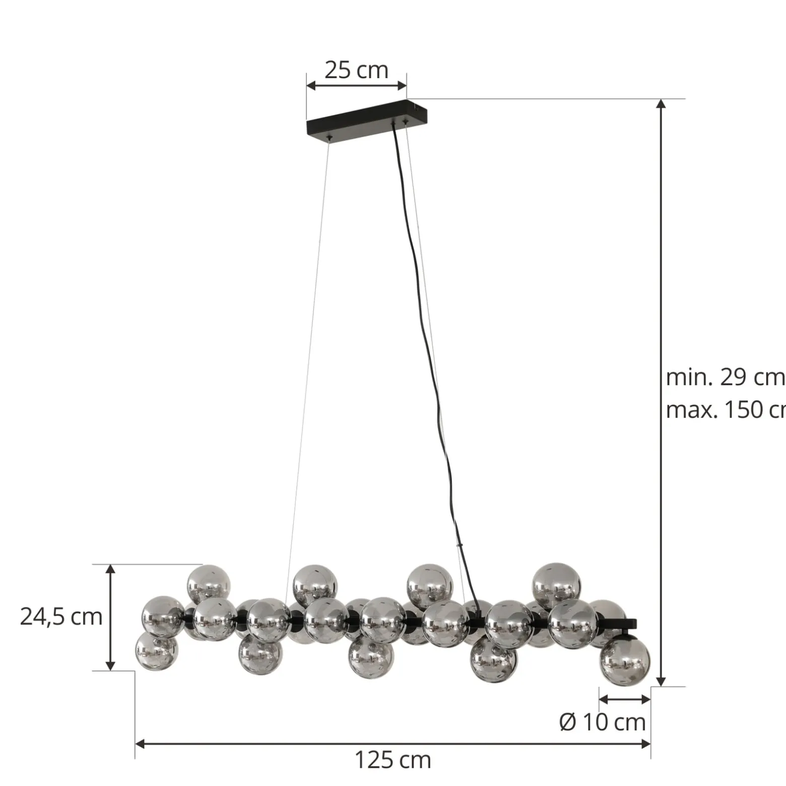 Lucande-riippuvalaisin Naelen, musta/harmaa, 125 cm, lasi, G9