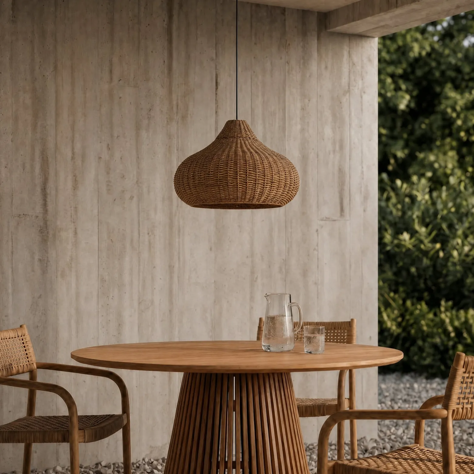 Lucande Taniola -ulkoriippuvalaisin, 1-lamppuinen, beige, rottinki, IP44