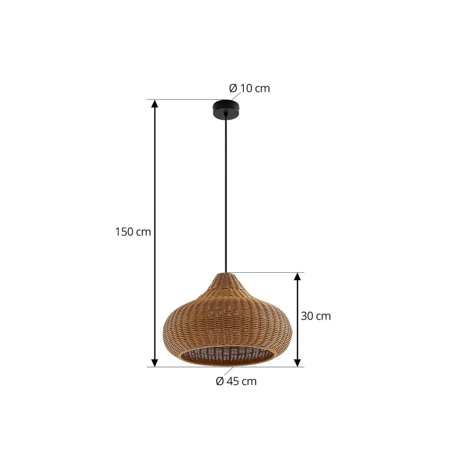 Lucande Taniola -ulkoriippuvalaisin, 1-lamppuinen, beige, rottinki, IP44