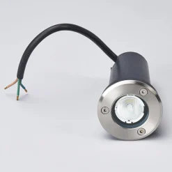 Lucande upotettava LED-lattiavalaisin Kenan, Ø 7cm, ruostumaton teräs, IP67