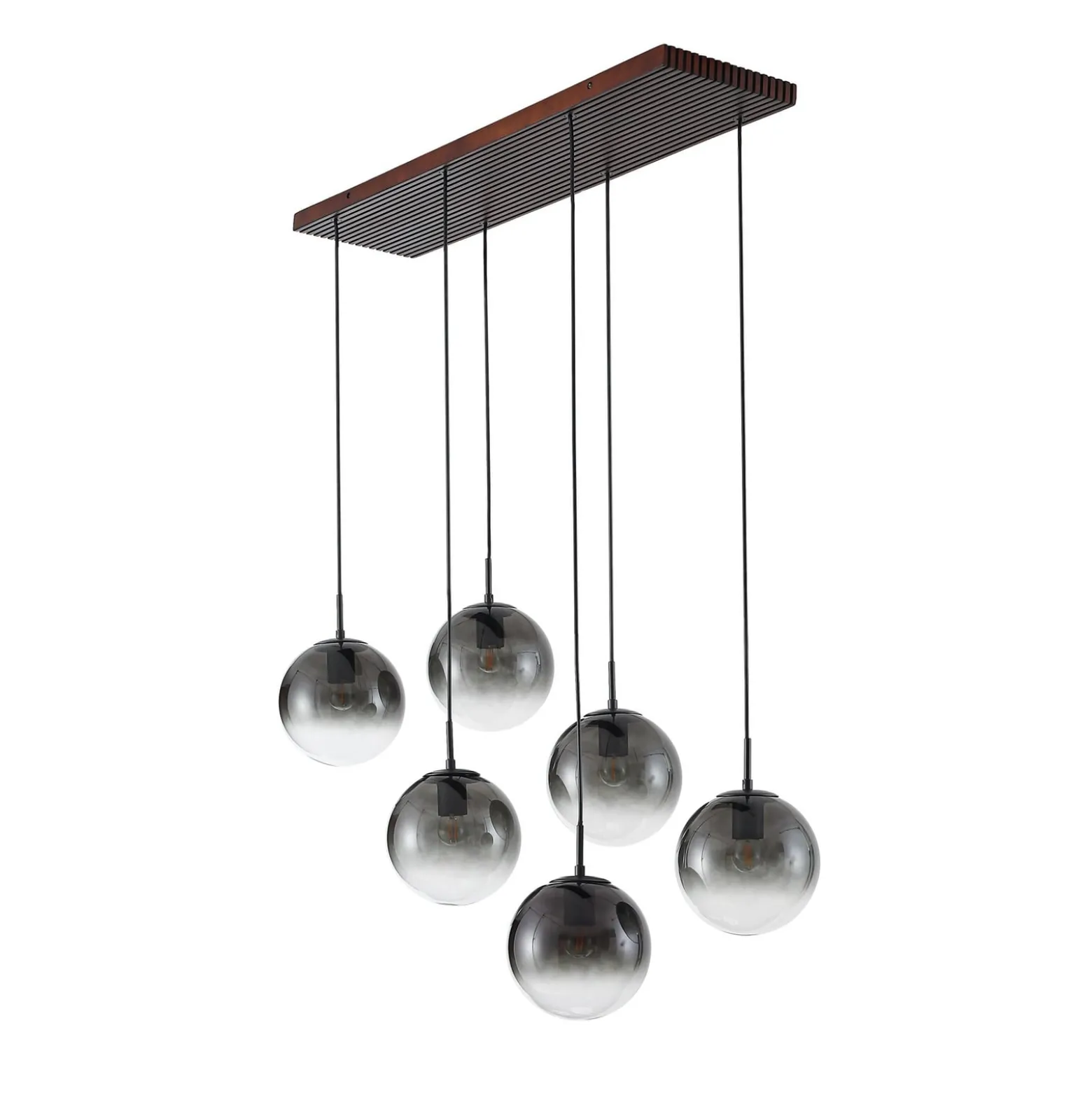 Lucande Veloura riippuvalaisin, 6-lamppuinen, 100 cm, lasi, puu