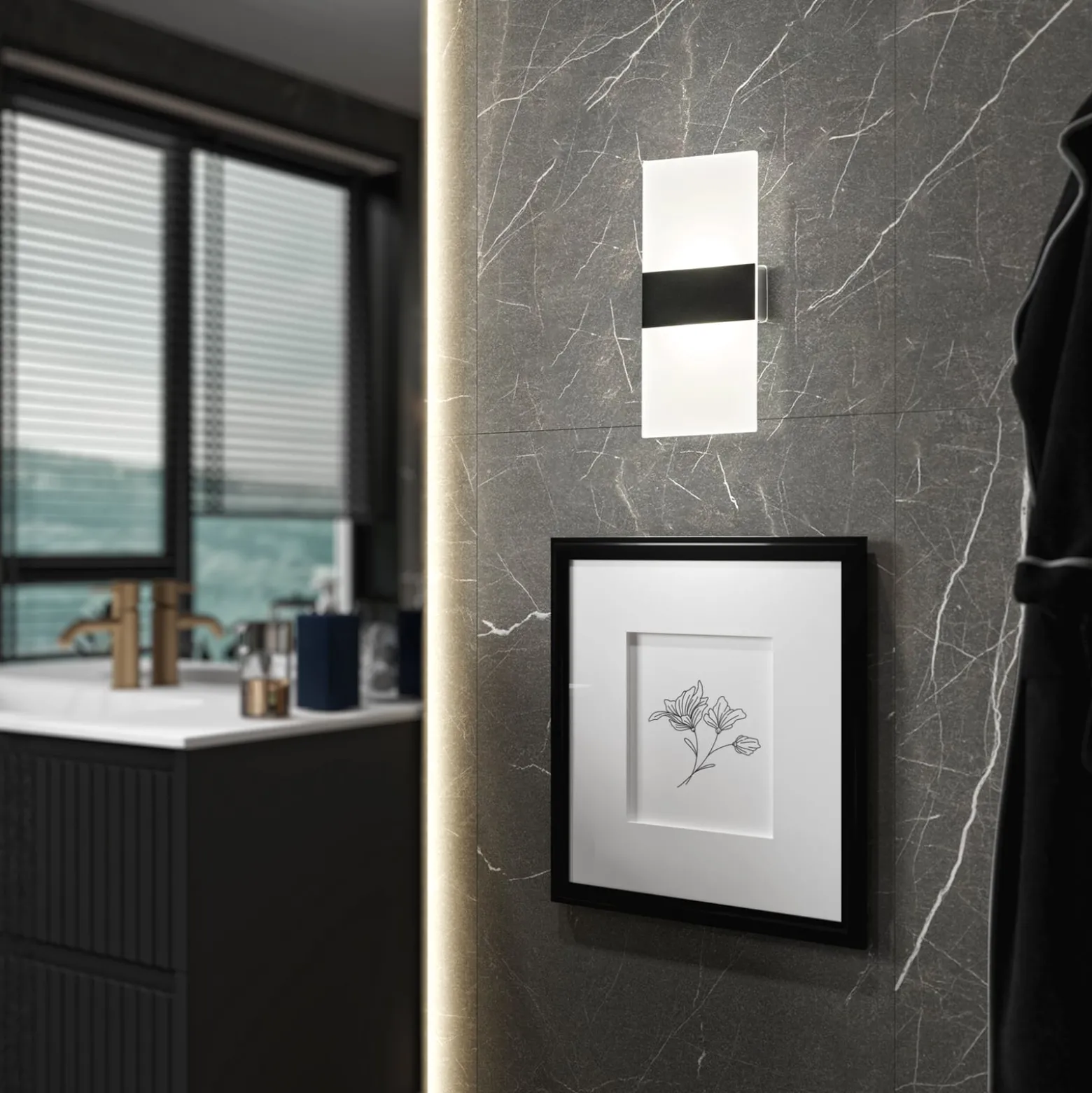 Magnetics LED-ladattava seinävalaisin, musta, 22,5 cm korkea