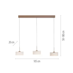 MARIKA-LED-riippuvalaisin, beige/valkoinen, 105 cm, 3-lamppuinen, lasi,