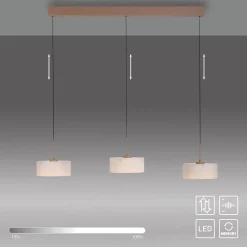 MARIKA-LED-riippuvalaisin, beige/valkoinen, 105 cm, 3-lamppuinen, lasi,