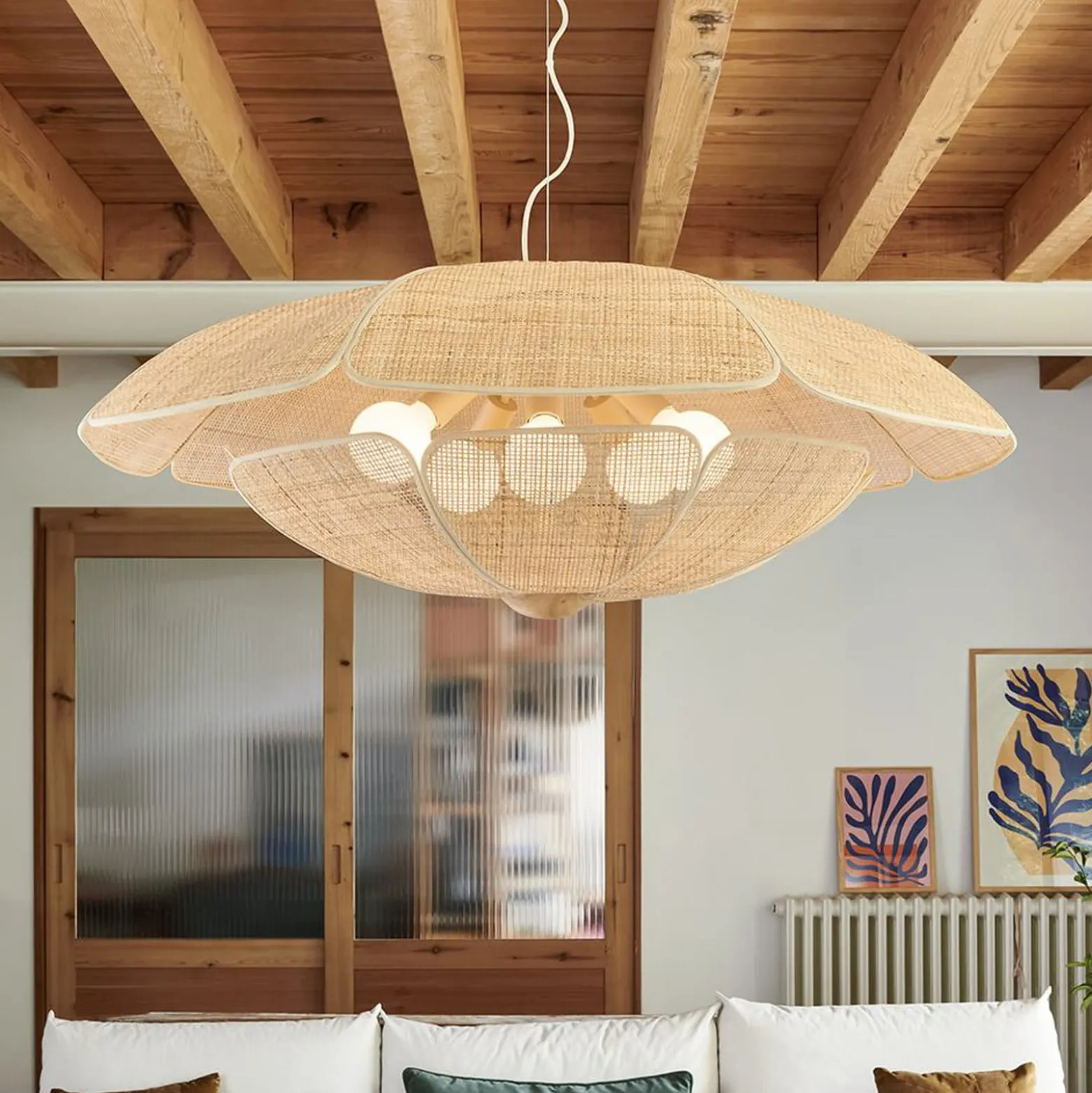 MARKET SET Riippuvalo Coquillage, 110 cm, luonnonvärinen rottinki