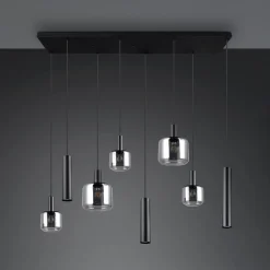 Mataro riippuvalaisin, kromi/musta, 118 cm, 8-lamppuinen lasi/metallia