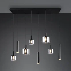 Mataro riippuvalaisin, kromi/musta, 118 cm, 8-lamppuinen lasi/metallia