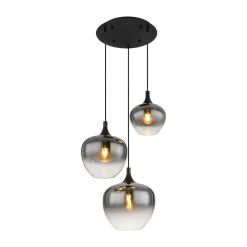 Maxy riippuvalaisin, Ø 48 cm, savunharmaa, lasi, 3-valo.