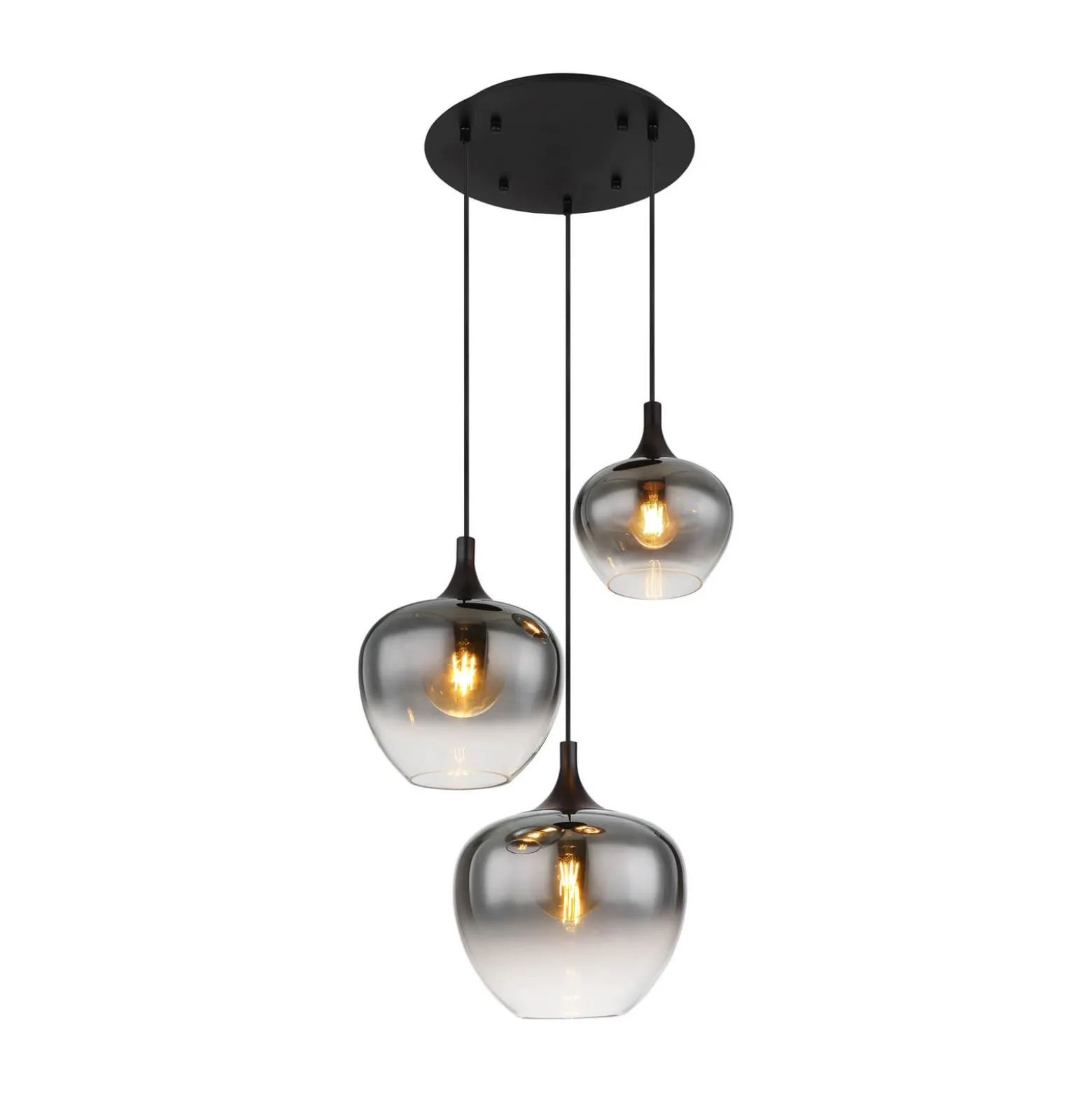 Maxy riippuvalaisin, Ø 48 cm, savunharmaa, lasi, 3-valo.