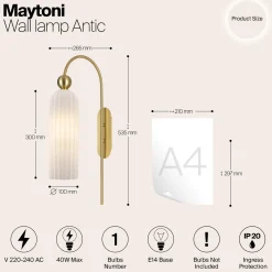 Maytoni Antic-seinälamppu, valkoinen lasivarjostin