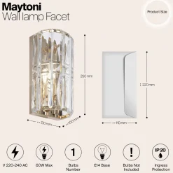 Maytoni Facet seinävalaisin, korkeus 25 cm, kullanvärinen, lasia, E14