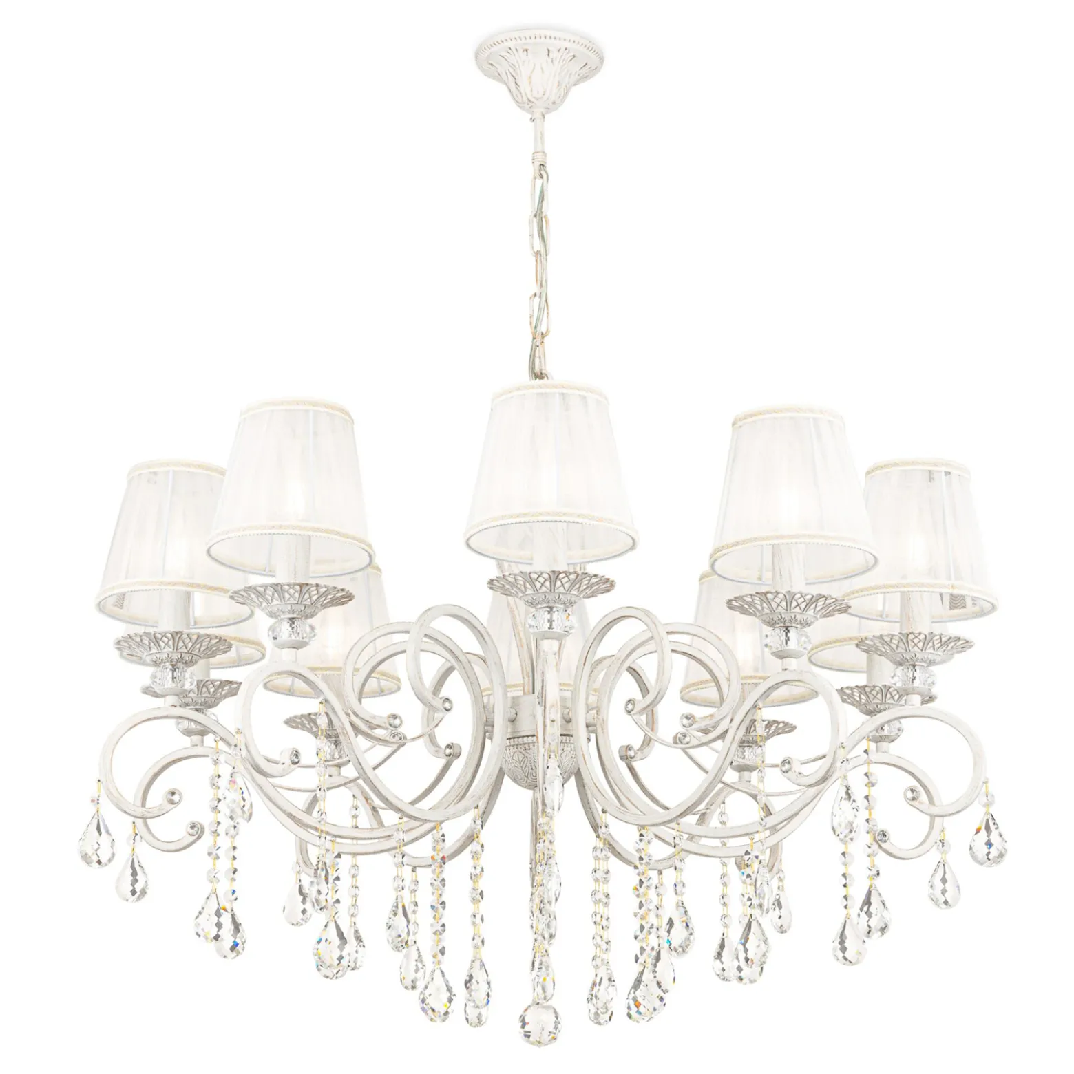 Maytoni Grace kattokruunu, valkoinen, 10 valoa, organza