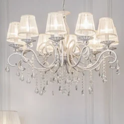 Maytoni Grace kattokruunu, valkoinen, 10 valoa, organza