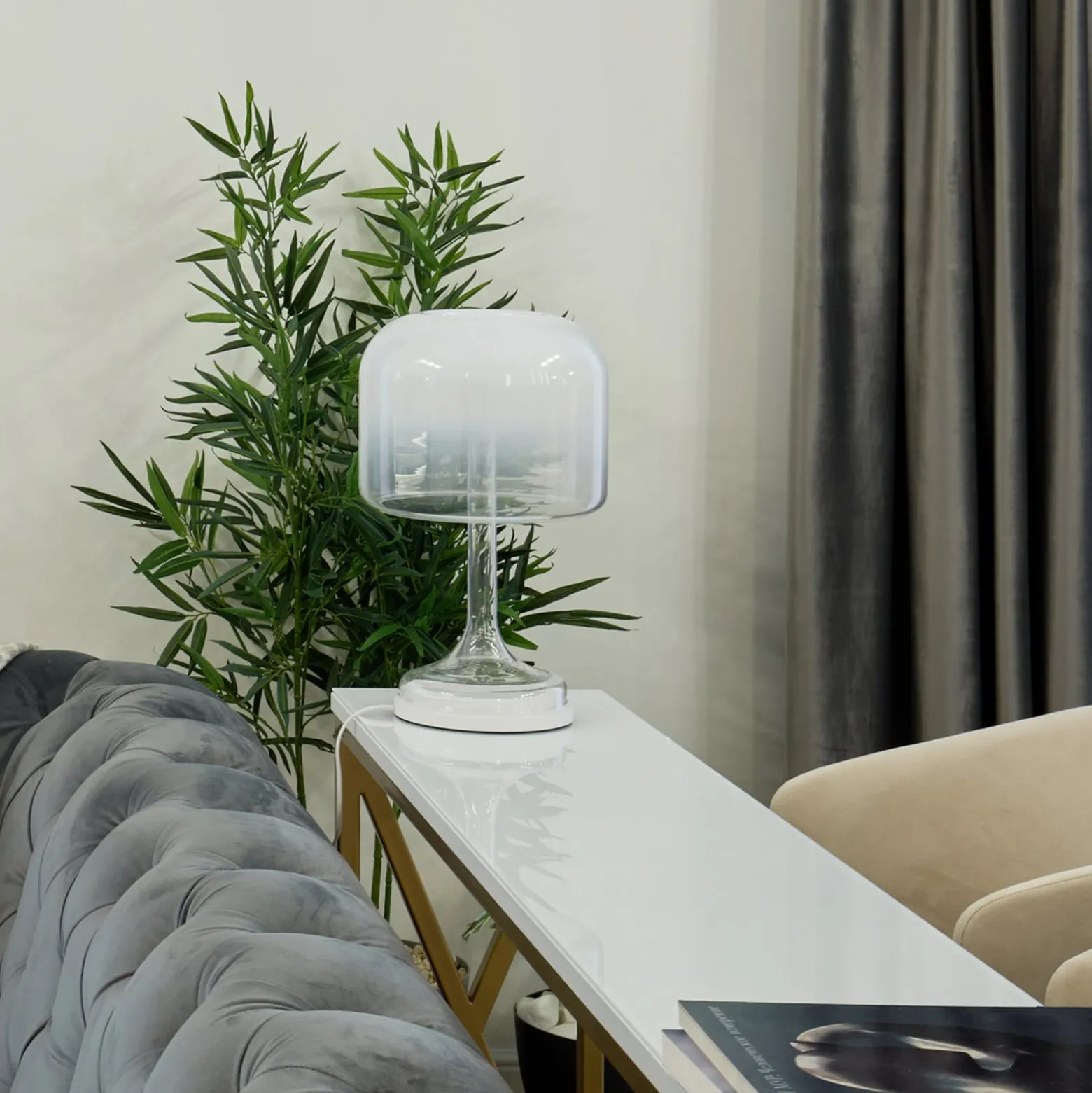 Maytoni LED-pöytävalaisin Spirito, valkoinen, lasi, korkeus 42 cm