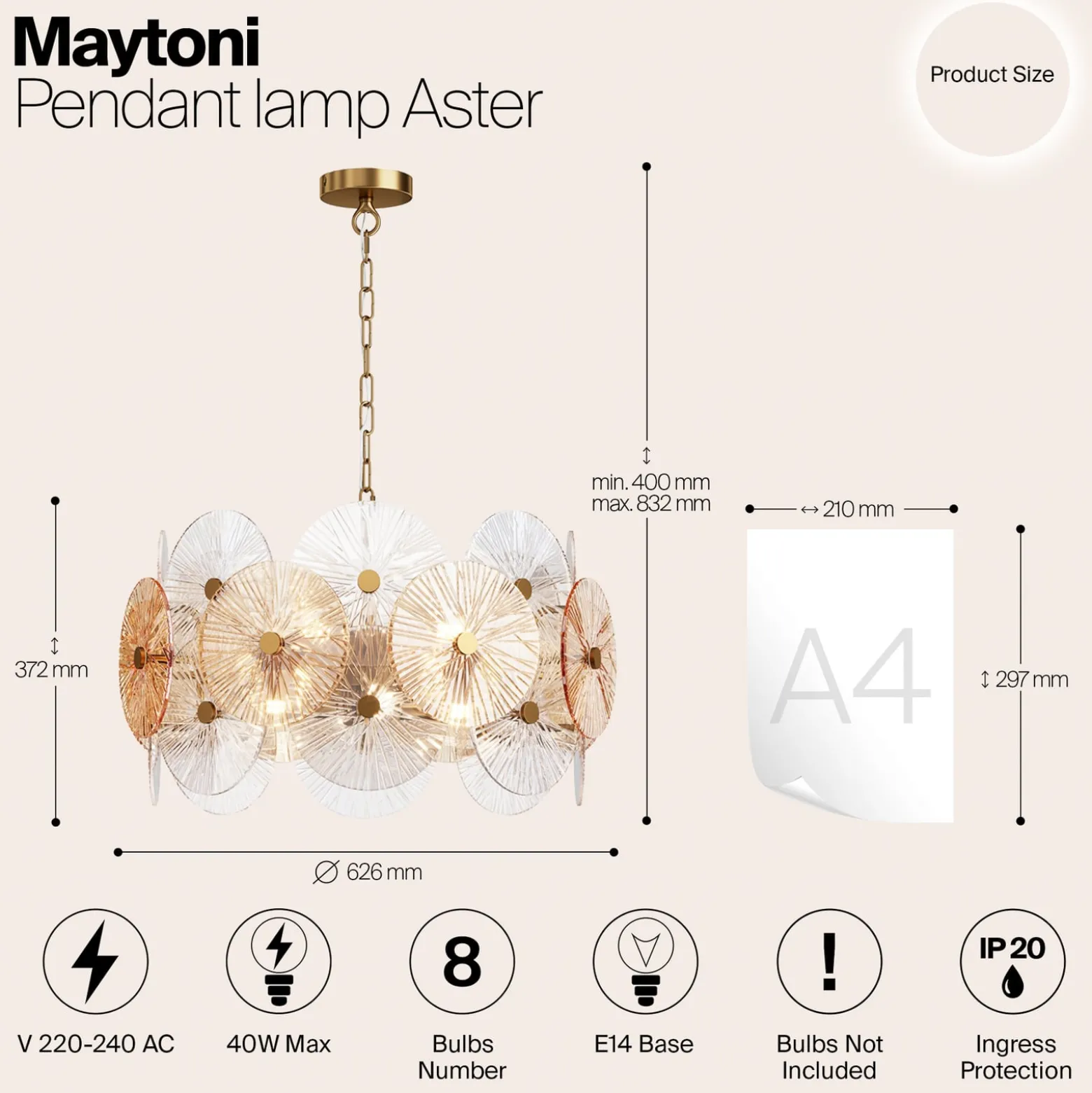 Maytoni-riippuvalaisin Aster, lasi, Ø 62,6 cm, 8 x E14