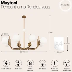 Maytoni-riippuvalaisin Rendez-vous, 8-lamppuinen, messingin värinen