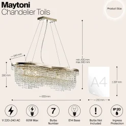 Maytoni-riippuvalaisin Toils, kullanvärinen, kristalleja, 7 x E14