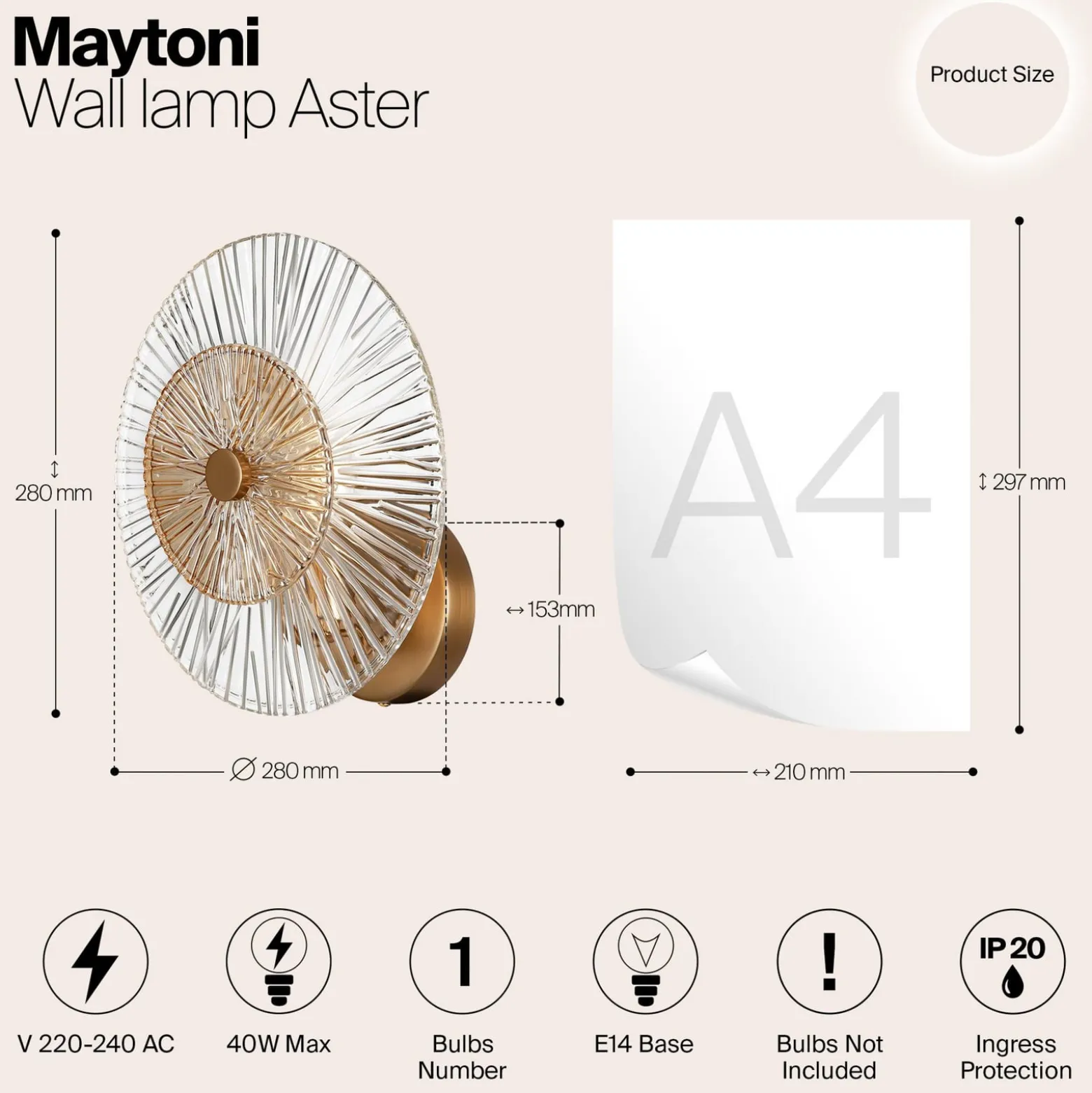 Maytoni seinävalaisin Aster, lasi, Ø 28 cm, 1 x E14