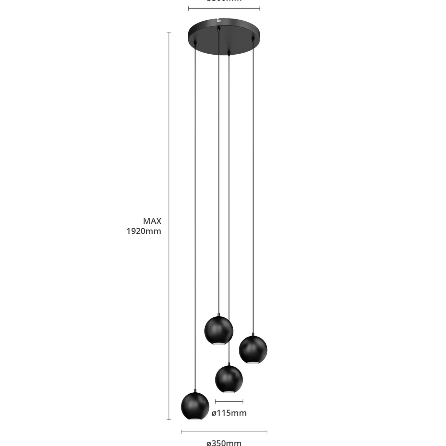 Midway-riippuvalo, musta, 4-lamppuinen, Ø 35 cm, GU10