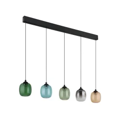 Minara-LED-riippuvalaisin, 5-lamppuinen, pituus 102 cm, värikäs, lasi