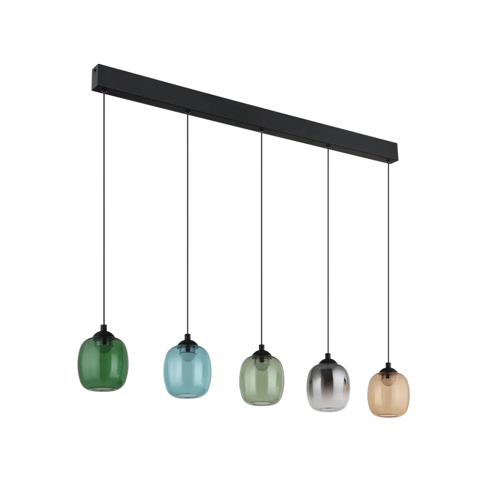 Minara-LED-riippuvalaisin, 5-lamppuinen, pituus 102 cm, värikäs, lasi