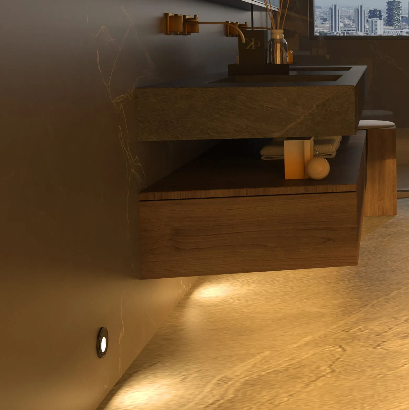 Molto Luce LED uppoasennusvalaisin Wall 68R lasi IP44 RD, musta, musta