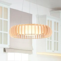 Monte LED-ripustusvalaisin, Ø 60 cm, vaalea puu, puu, CCT