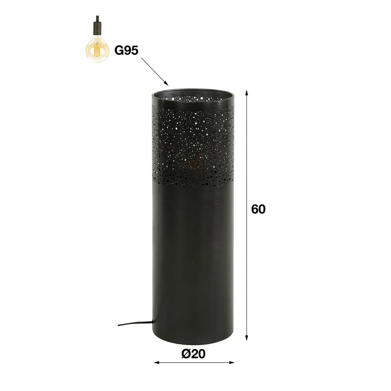 Narabi lattiavalaisin, korkeus 60 cm, musta-nikkelinen, metallia