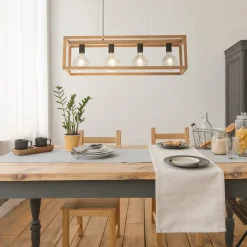 Nelikulmainen riipusvalaisin, 4-valo, 90 cm pitkä, bambu, E27
