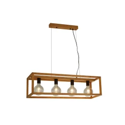 Nelikulmainen riipusvalaisin, 4-valo, 90 cm pitkä, bambu, E27