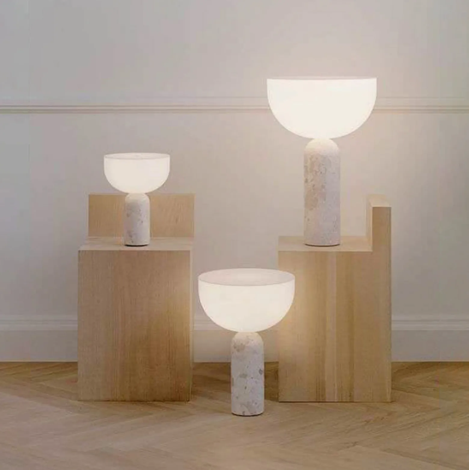 NEW WORKS Kizu Small -pöytävalaisin, beige, marmori, E14
