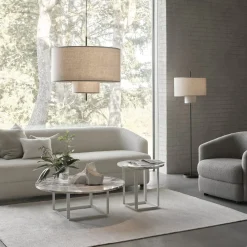 New Works lattiavalaisin Margin, beige, Ø 46 cm, korkeus 153 cm kangasta