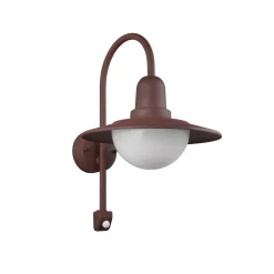 NORMAN-anturilla varustettu ulkoseinälamppu, ruoste, Ø 30 cm metalli/lasi IP44