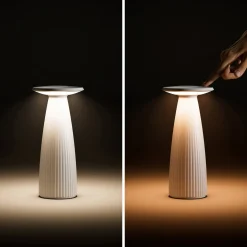 Nuflair LED-ladattava pöytävalaisin, ruosteenruskea, IP54, himmennettävä, 24 cm