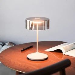 Numotion LED ladattava pöytävalaisin, beige, lasi, IP54, himmennettävä