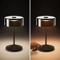 Numotion LED ladattava pöytävalaisin, musta, lasi, IP54, himmennettävä